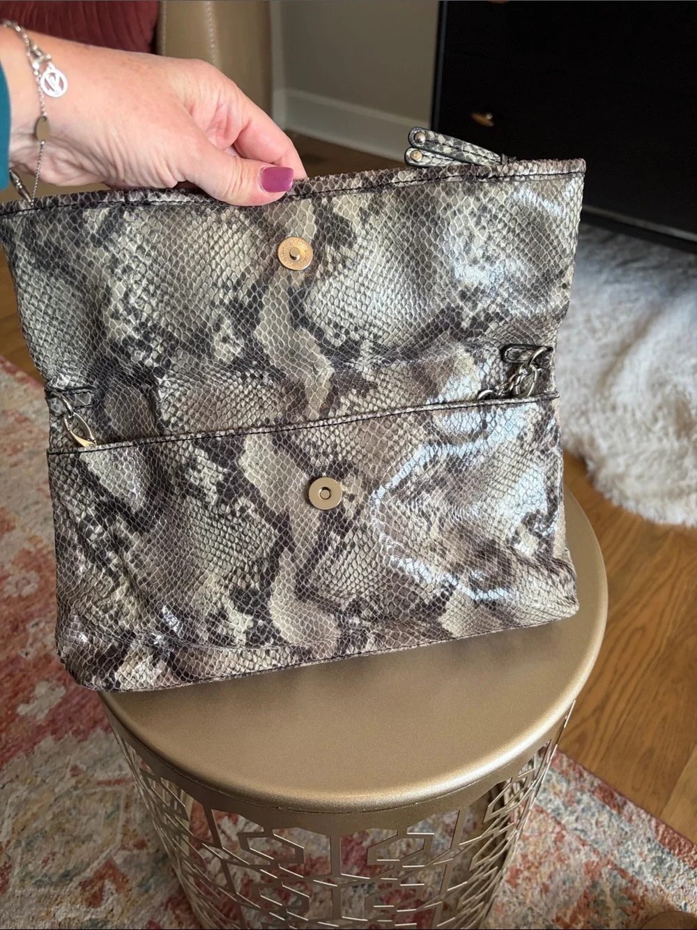 Nine West Snakeskin Print Clutch in Gray and Cream